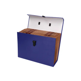 Liderpapel Maletín con Fuelle y Asa, Cartón Forrado, 19 Departamentos, 255x390x120 mm, Color Azul