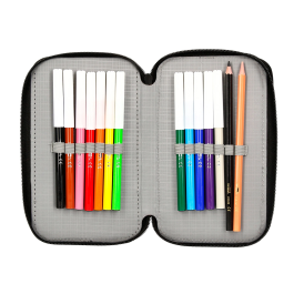 Antartik Plumier Escolar Doble Cremallera Rojo 28 Piezas (12 Rotuladores, 12 Lápices, Goma, Sacapuntas, 2 Lápices HB)