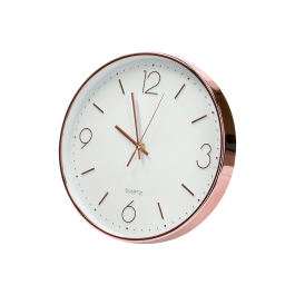 Q-connect Reloj de Pared Metálico Redondo 30.5 cm Movimiento Silencioso Rosa Dorado