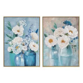 DKD Home Decor Cuadro Shabby con Jarrones Azul Blanco Dorado Lienzo 80x60x3.5 cm (2 Unidades) Precio: 75.68999999. SKU: S3039124