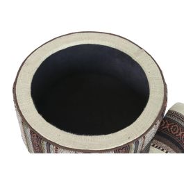 DKD Home Decor Reposapiés Alpino de Algodón y Mango Multicolor 40x56x40 cm con Tapa - Colección Afrkn