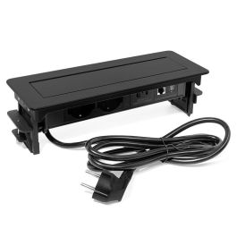 Regleta de Enchufes Escamoteable Swing-S con 2 Tomas Schuko, USB-A, USB-C de Carga y RJ45 para Oficina y Cocina Negro