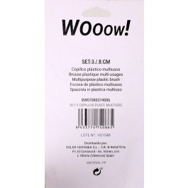 Wooow Set de 3 Cepillos de Plástico Multiuso - 2.5 x 4.5 x 8 cm (36 Unidades)