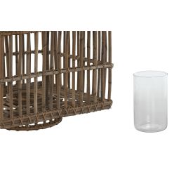 DKD Home Decor Portavela Indonesia 1c24 Natural Ratan Cristal 35x35x35 cm