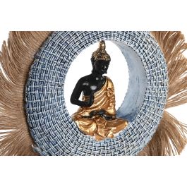 DKD Home Decor Figura Oriental Buda Resina y Yute Beige Azul 6x25x19 cm (1kg) - Pack 2 Unidades Surtidas