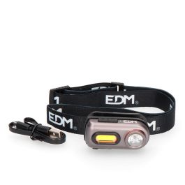 Edm Linterna Frontal Recargable USB 2 Leds 5W 400lm y 3W 100lm, Aluminio, Incluye Cable Micro USB y Cinta Ajustable