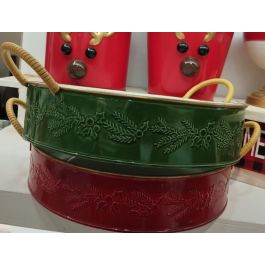 DKD Home Decor Bandeja Navidad Tradicional de Metal Verde Rojo (Largo 29cm, Ancho 36cm, Alto 6.5cm) - Surtido Aleatorio - 4 Unidades