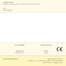 Edm Bombilla Esferica LED E27 7W 600 Lm 6400K Luz Fria Ø4,5 x 8 cm