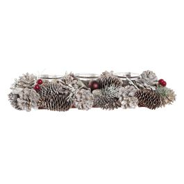 DKD Home Decor Portavela Navidad Alpina Blanco Rojo con Piña y Cristal, Set de 2 Unidades 13x8.5x38 cm para Decoración Festiva del Hogar