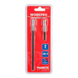 Workpro Juego 2 Portapuntas Magnéticos 60 / 150 mm Eje Hexagonal 6,3 mm Cromo Vanadio Acero Carbono