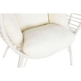 DKD Home Decor Sillón Terraza Jardín Blanco Ratán Sintético Acero con Cojines, Desmontable, 90x65x151 cm, Altura Asiento 47cm