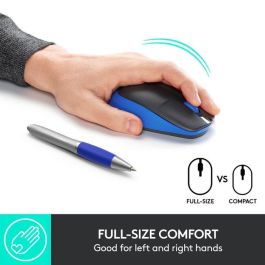 Logitech M190 Ratón Inalámbrico de Tamaño Completo Ergonómico para Manos Grandes, RF, 18 Meses de Batería, Azul