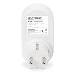 Digitus Adaptador de Enchufe Universal con 2 Puertos USB-A, Cargador Interior Compatible Universal, Gris/Blanco
