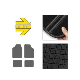 Momo MOMLCM4A8BR Set 4 Alfombrillas Coche Universales Negro Rojo Moqueta Racing Calidad, Antideslizantes, Talonera Reforzada