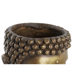 DKD Home Decor Macetero Oriental de Fibra de Vidrio Dorado con Decoración Buda 25 x 36 x 25 cm