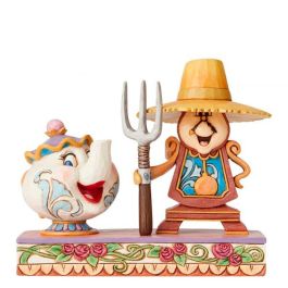 Enesco Figura Disney La Bella y la Bestia - Cogsworth y la Sra. Potts en Resina Pintada a Mano