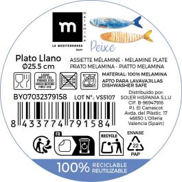 La Mediterran Plato Llano Melamina Brillo Peixe 25.5 cm (24 Unidades)