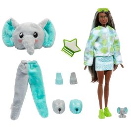 Barbie HKP98 Cutie Reveal Amigos Jungla Muñeca Articulada Elefante con Disfraz Peluche 10 Sorpresas y Cambio de Color