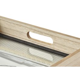 DKD Home Decor Bandeja Shabby Cafe Vichy Verde Menta Marron de Madera y Cristal, 40x30x6 cm - Juego de 4 Unidades