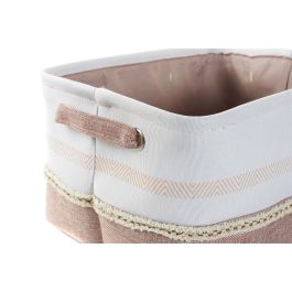 DKD Home Decor Cesta Decorativa Boho de Poliéster Rosa Palo Gris 34x27x20 cm Juego de 4 Unidades