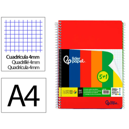 Liderpapel Cuaderno Espiral A4 Wonder Tapa Plástica 80 Hojas 90gr Cuadro 4mm con Margen Pack 6 Colores Surtidos Precio: 10.78999955. SKU: B1AFQL6RVG
