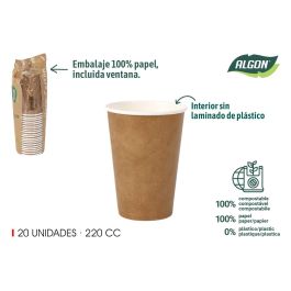 Set de 20 vasos de cartón Kraft 220 cc Algon (20 Unidades) Precio: 15.49999957. SKU: B1ANT8T4CE