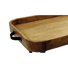 DKD Home Decor Mesita Auxiliar Vintage de Mango y Hierro Marrón Negro 42x87x82 cm Plegable Bandeja Extraíble Set de 2