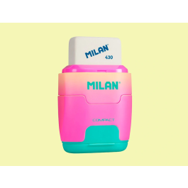 Milan Sacapuntas Compact Sunset Plástico 2 Usos con Goma de Borrar y Depósito Colores Surtidos