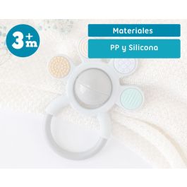 KioKids Mordedor Sonajero de Silicona Gris para Bebé +3 Meses, Juguete de Dentición Suave