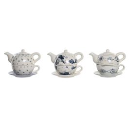 DKD Home Decor Tetera Atlantico Colección Stella Maris de Dolomite Azul y Blanco 750 ml Apta Microondas Lavavajillas (3 Unidades)