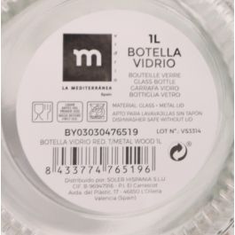 La Mediterranea Botella Vidrio Redonda Tapa Metal Wood 1L
