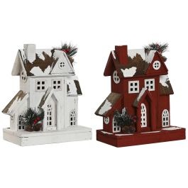 Casa Navidad Tradicional DKD Home Decor Blanco Rojo 14 x 32 x 26 cm (2 Unidades)