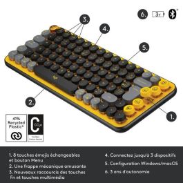 Teclado inalámbrico Logitech - Teclas POP mecánicas con teclas Emoji personalizables, Bluetooth o USB, diseño compacto duradero - Amarillo