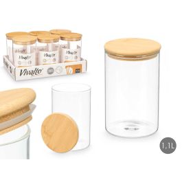 Vivalto Tarro Redondo de Borosilicato con Tapa de Bambú 1.1L, 10.5x16x10.5 cm, Apto para Horno y Microondas (12 Unidades) Precio: 3391.78999951. SKU: B1444X9HCQ
