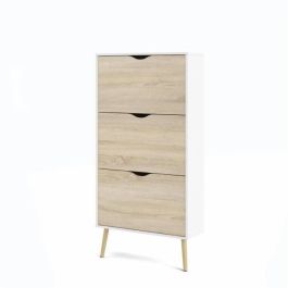 Zapatero - Blanco / Roble - 12 pares - Base acampanada de madera maciza - 70,2 x 23,9 x 138,9 cm Precio: 119.79. SKU: B19TCSSG69