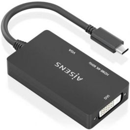 Aisens A109-0954 Conversor USB-C Macho a DVI/HDMI/VGA Hembra 3 en 1, soporta 4K 60Hz HDMI y 1080p DVI/HDMI/VGA simultáneo, 15cm Negro