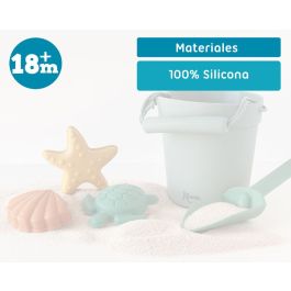 KioKids Set de Juego de Playa de Silicona Verde, 5 Piezas: Cubo, Pala y 3 Moldes de Arena. Seguro y Fácil de Limpiar para Niños +18 meses