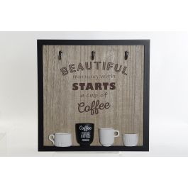 DKD Home Decor Perchero Pared Vintage, Madera y Resina MDF, Marrón Negro Marfil, Colección Cafe Life, 41x41x3 cm