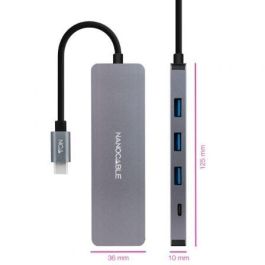 Nanocable 10.16.4409 Hub USB-C 4 puertos (3 USB-A 3.0, 1 USB-C) Gris, Aluminio, 5Gbps, 10cm, Compatible Windows, MacOS, Linux