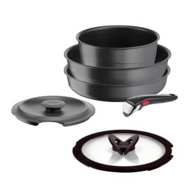 TEFAL INGENIO Juego de 6 piezas, Inducción, Aluminio fundido, Antiadherente, Sartén, Cazuela, Hierro fundido + tapa de cristal, Inspiración L867S604