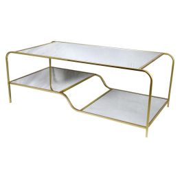 DKD Home Decor Mesa Centro Glam Dorado con Estructura de Metal y Tapa de Espejo, 120x60x45 cm - Mueble Auxiliar Lujoso y Elegante para Salón