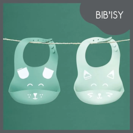 Babymoov Lote 2 Baberos BIB'ISY Silicona con Bolsillo Delantero Ajustable y Fácil Limpieza
