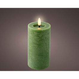 Lumineo Vela LED de cera, efecto llama, verde, acabado rústico, superficie lisa, luz cálida, temporizador, Ø7 x 15 cm Precio: 5.50000055. SKU: B1GMECH9EG