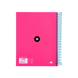 Antartik Cuaderno espiral A5 micro 120 hojas 90 gr liso con bandas color rosa fluor