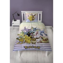 Pokemon - AAARQ16159 - Juego de cama reversible Pikachu y Eevee Microfibra - Funda nórdica 140x200 cm + Funda almohada 63x63 cm