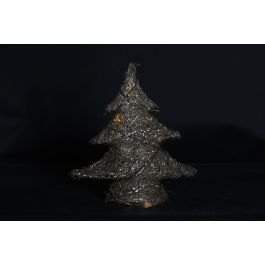 DKD Home Decor Árbol de Navidad Alpina con Luces LED de Ratán, Marrón y Dorado, 41 cm Alto, Funciona con Pilas AA
