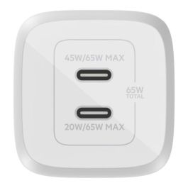 Belkin WCH013VFWH Adaptador de Corriente GaN USB-C 65W, 2 Puertos, Carga Rápida PD 3.0 para Portátil, Smartphone y Tableta - Blanco