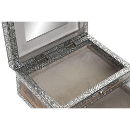 DKD Home Decor Joyero árabe de madera y aluminio con elefante, plateado y marrón, 13 x 8 x 17.5 cm (2 Unidades)