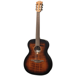LAG Guitarra Acústica Nylon Auditorium Black & Brown Satinada Abeto Engelmann Macizo