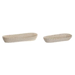 Bandeja Balines DKD Home Decor Blanco Natural 18 x 7 x 44 cm Set de 2